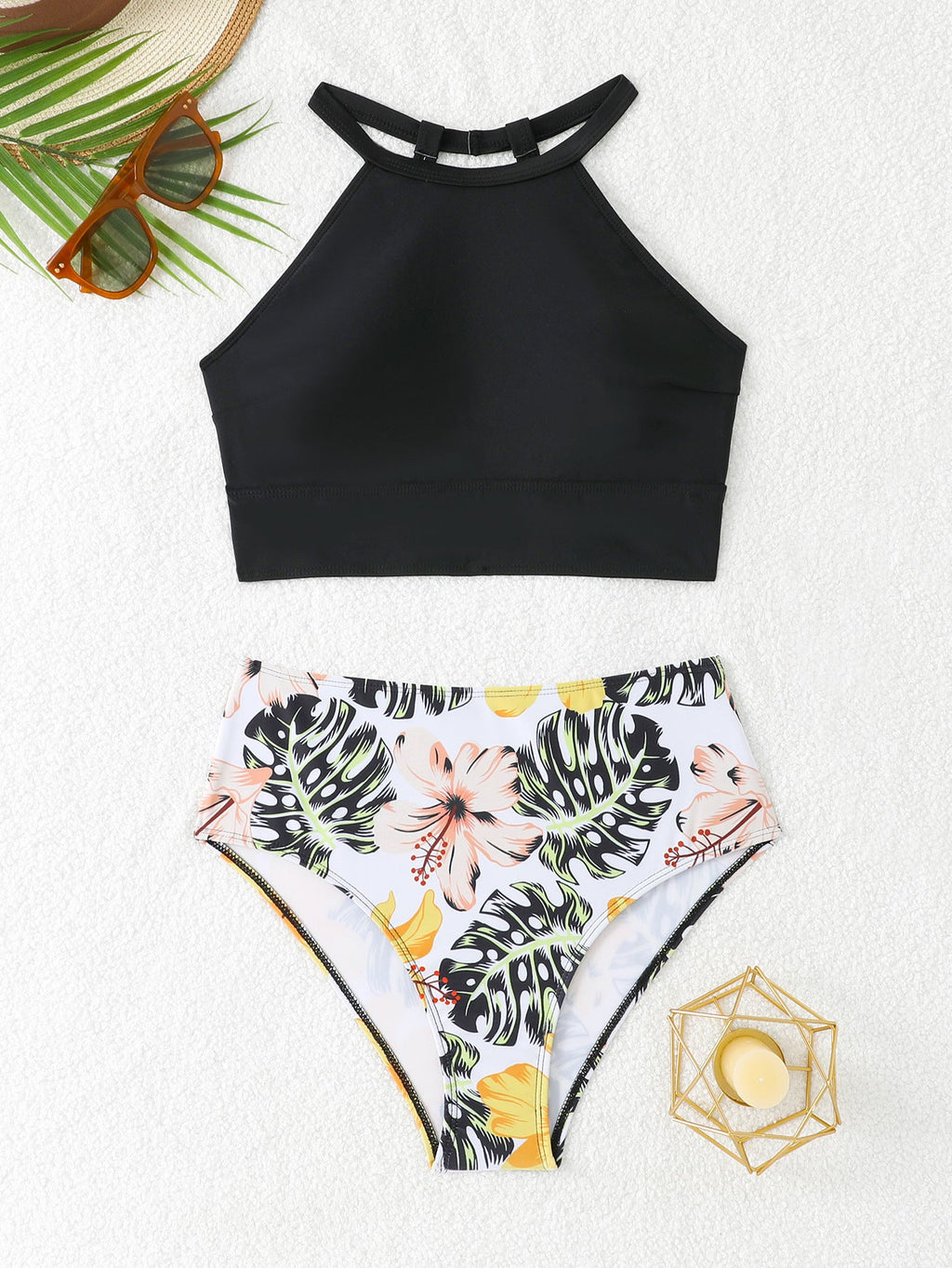 Damen Sportliches Bikini-Set mit hoch geschnittenem Unterteil und modernem Rücken