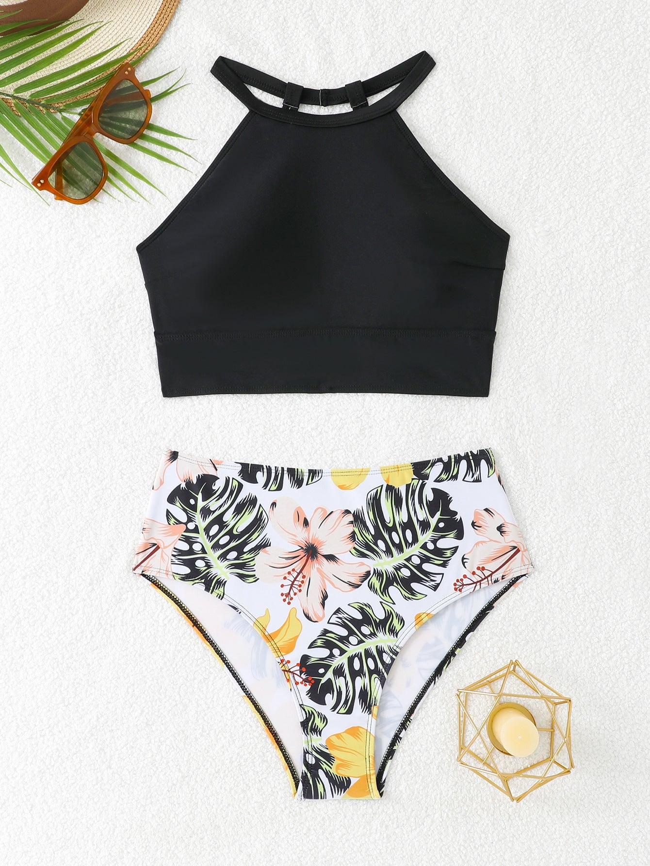 Damen Sportliches Bikini-Set mit hoch geschnittenem Unterteil und modernem Rücken