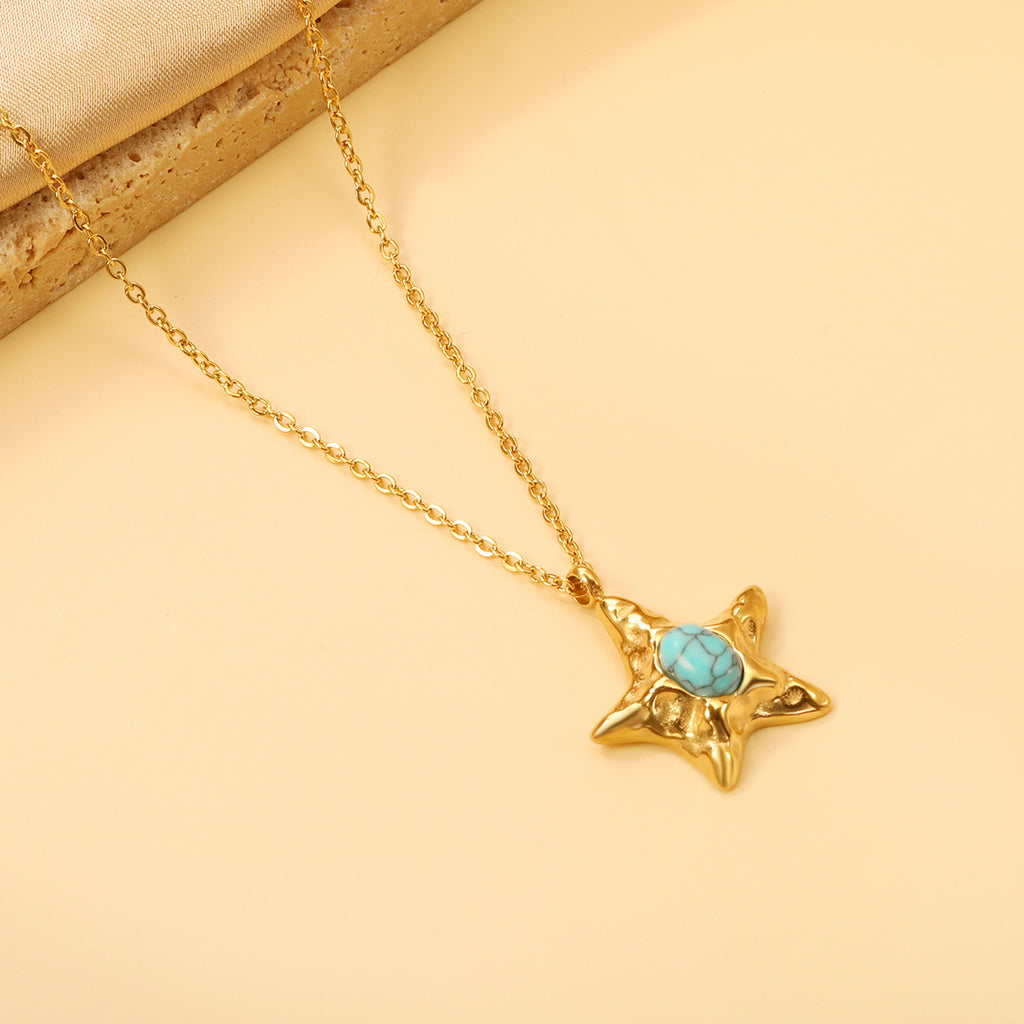 Damen Halskette mit goldplattiertem Anhänger und türkisfarbenem Stein Shop Nory