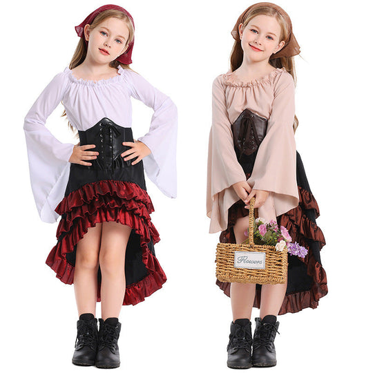 Mädchen Piratinnen-Kostüm mit Rüschenrock und detailverliebtem Oberteil Shop Nory