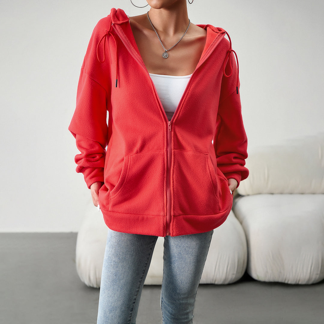 Damen nan kuscheliger Teddy-Fleece Zip-Hoodie mit Kapuze, tiefer Schulterpassform und Kängurutaschen Shop Nory