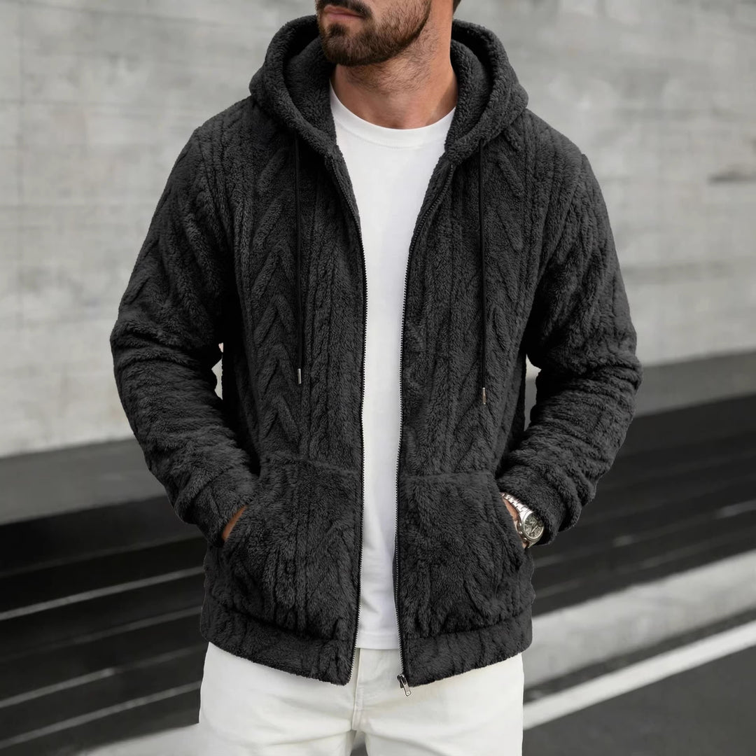 Herren kuschelige Kapuzenjacke aus Teddyfleece mit durchgehendem Reißverschluss und Kängurutaschen Shop Nory