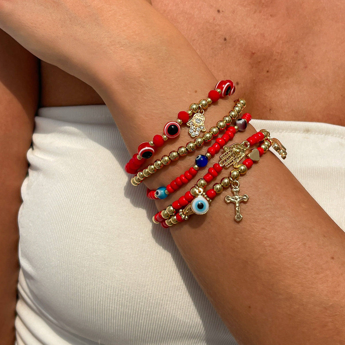 Damen Armbandset mit bunten Perlen und lebensbejahenden Charms Shop Nory