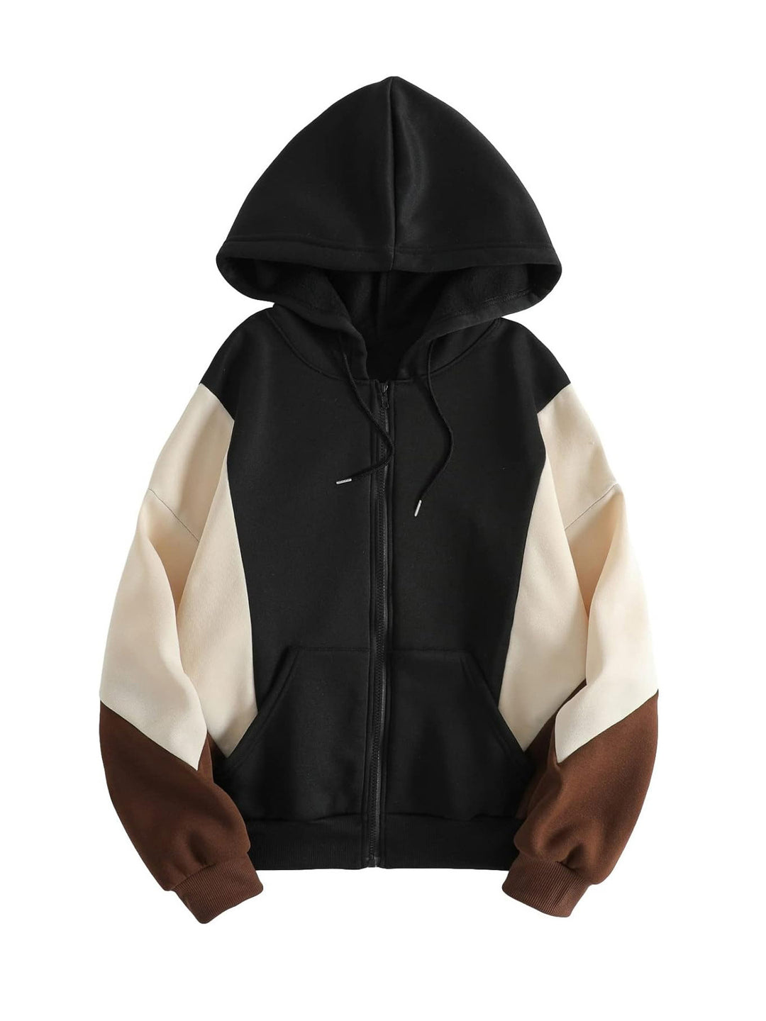 Damen Kapuzen‑Sweatjacke mit Farbblock, Reißverschluss und Kängurutasche Shop Nory