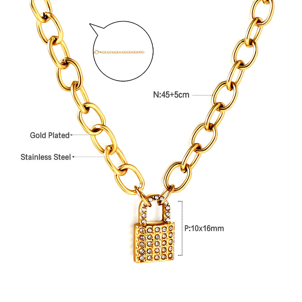 Damen Halskette mit luxuriösem Schloss-Anhänger aus goldplattiertem Edelstahl Shop Nory