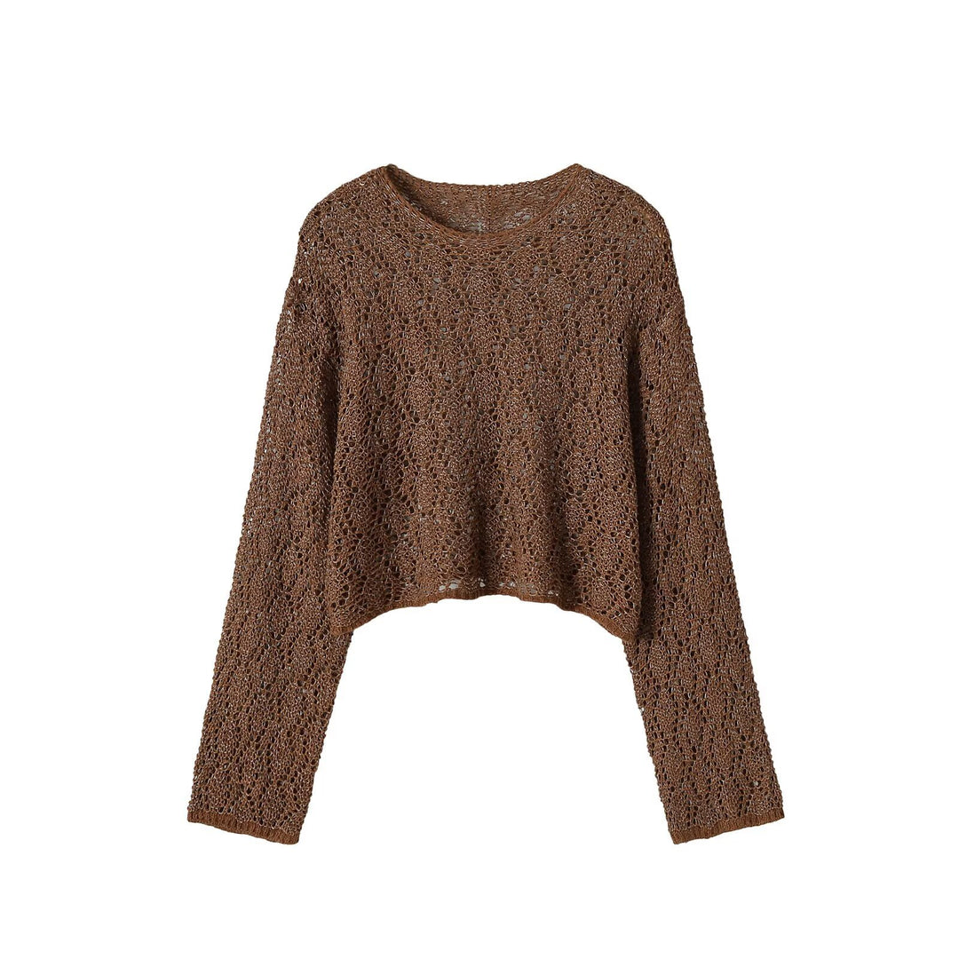 Damen Lockerer gehäkelter Cropped-Pullover mit weitem Schnitt Shop Nory