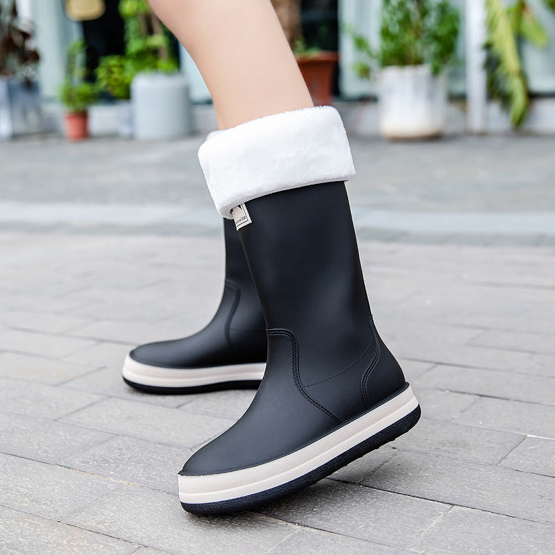 Damen Mittelhohe Plateau-Regenstiefel mit wasserfester Vollgummi-Konstruktion Shop Nory