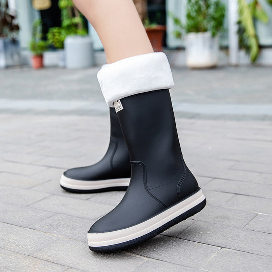Damen Mittelhohe Plateau-Regenstiefel mit wasserfester Vollgummi-Konstruktion Shop Nory