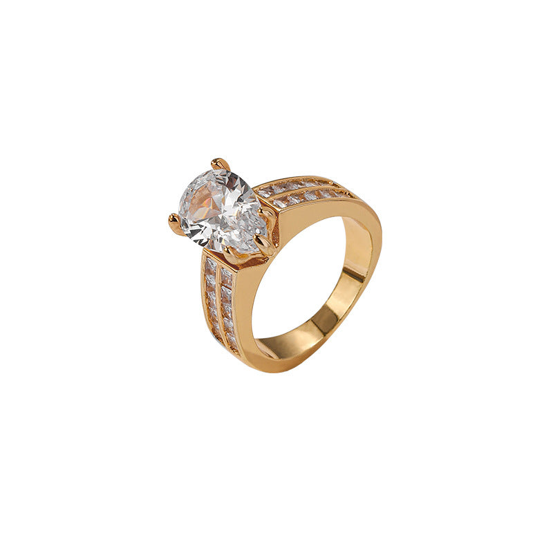 Damen eleganter Ring mit ovalem Kristall und funkelnden Zirkonia-Steinen Shop Nory