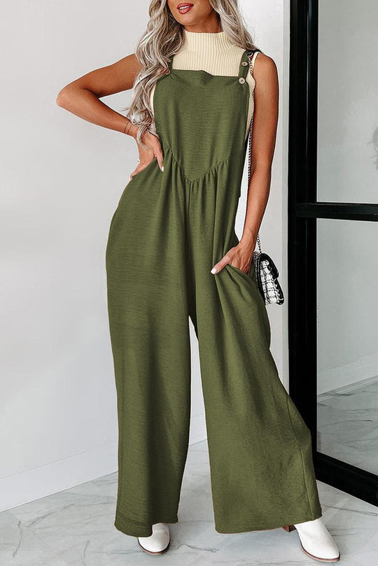 Damen lässiger Jumpsuit mit weit geschnittenem Bein und dekorativen Knopfdetails