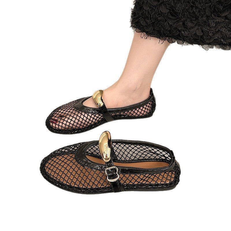 Damen Trendige Netz Ballerinas mit eleganter Schnalle