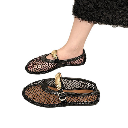 Damen Trendige Netz Ballerinas mit eleganter Schnalle
