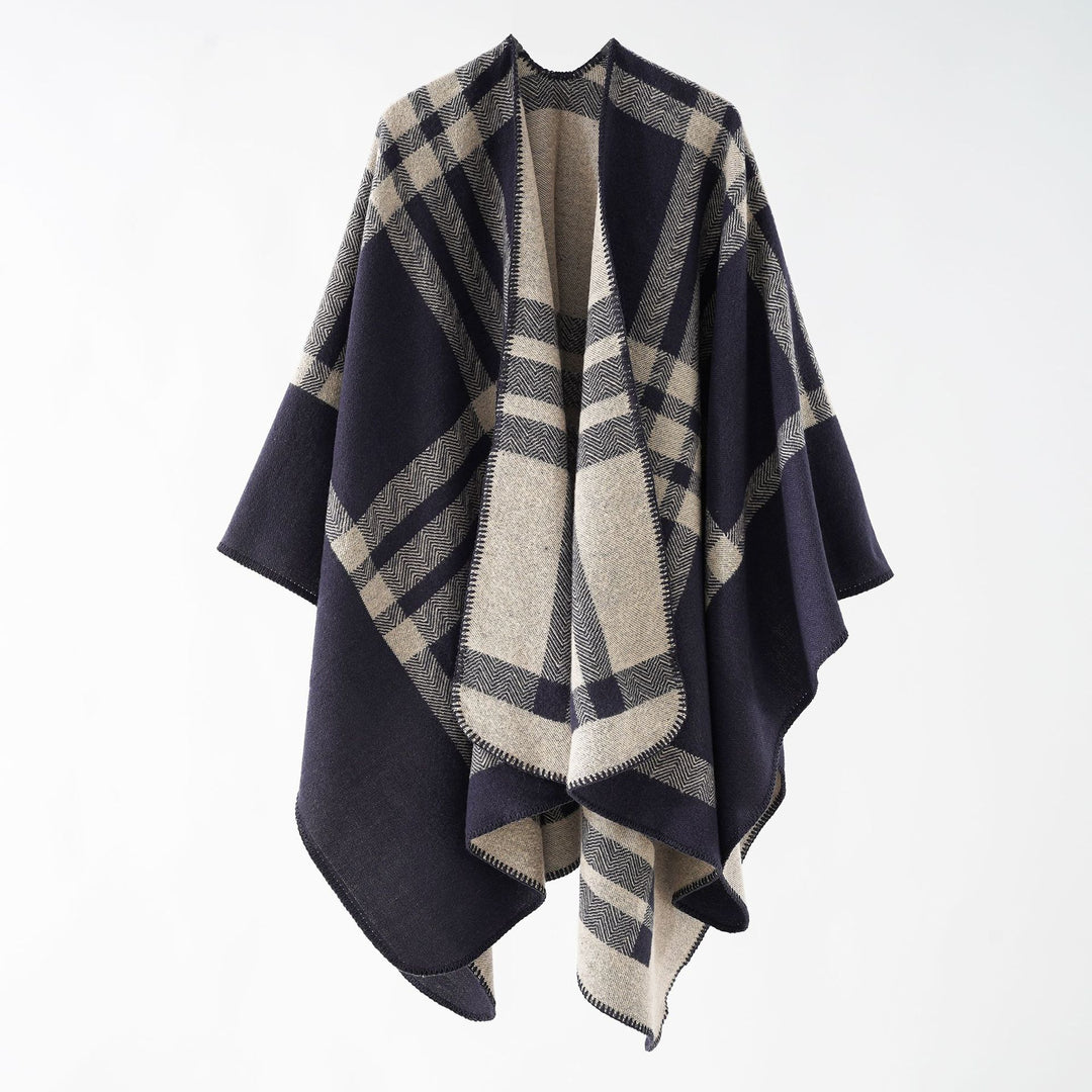 Damen Oversize-Webponcho im kastigen Kimono-Fall mit geometrischer Karo-Struktur Shop Nory