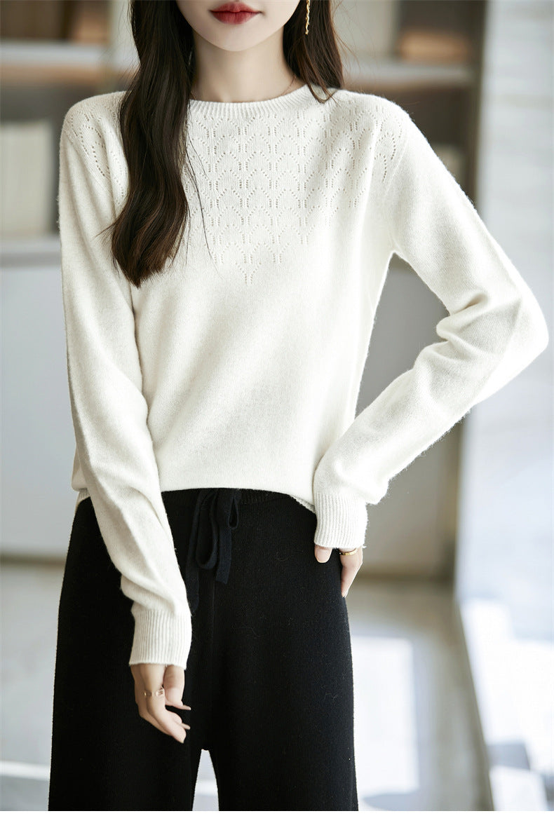 Damen Weicher Rundhalspullover im Kaschmir‑Look mit feinem Ajourmuster und anschmiegsamer Passform Shop Nory