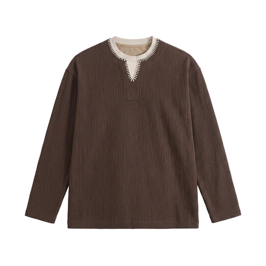 Herren Texturierter Sweatshirt-Pullover mit Lagenkragen und dekorativer Ziernaht Shop Nory
