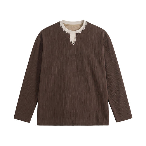 Herren Texturierter Sweatshirt-Pullover mit Lagenkragen und dekorativer Ziernaht Shop Nory