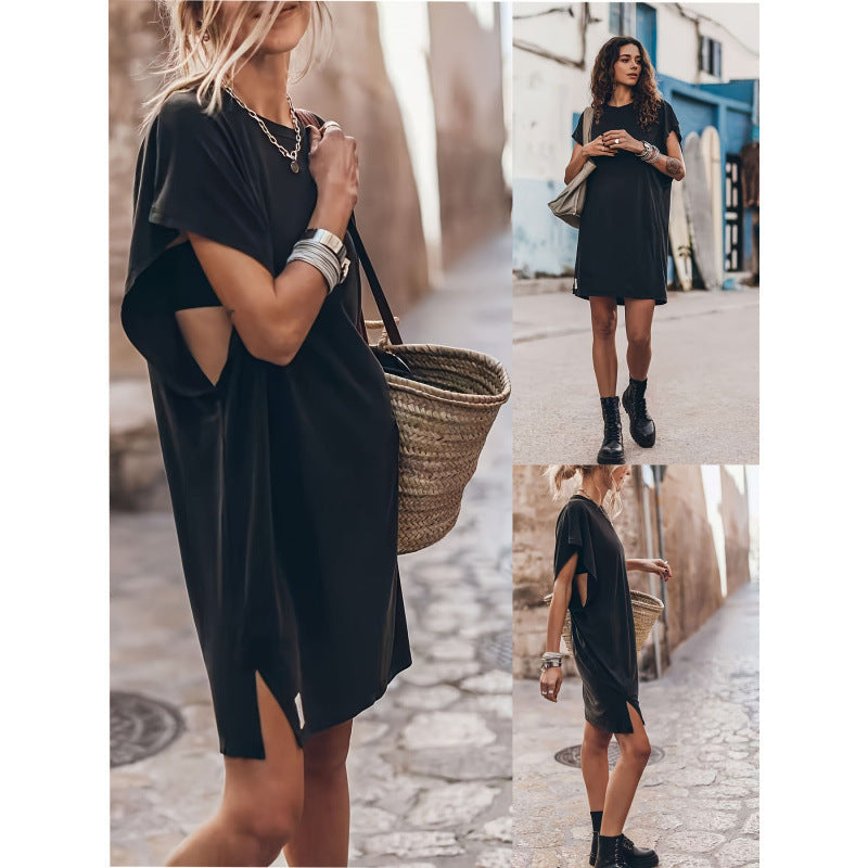 Damen Casual T-Shirtkleid mit seitlichen Schlitzen und lässigem Schnitt Shopnory