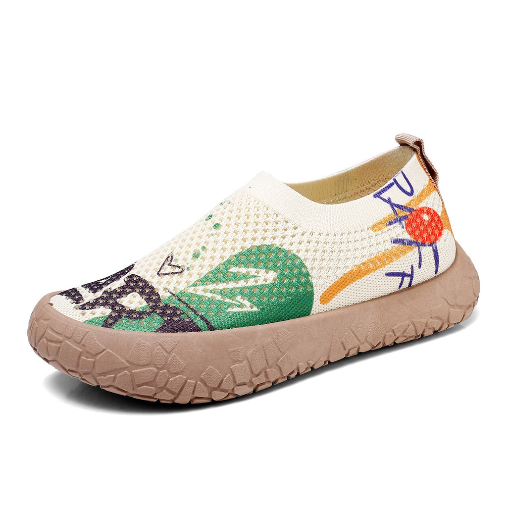 Damen Slip-On Freizeit-Schuhe mit Blumenmuster und rutschfester Sohle