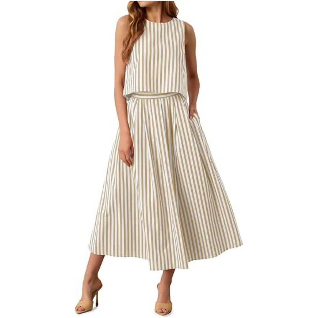 Damen Ärmelloses Midikleid mit hohem Taillenbund und ausgestelltem Faltenrock Shop Nory