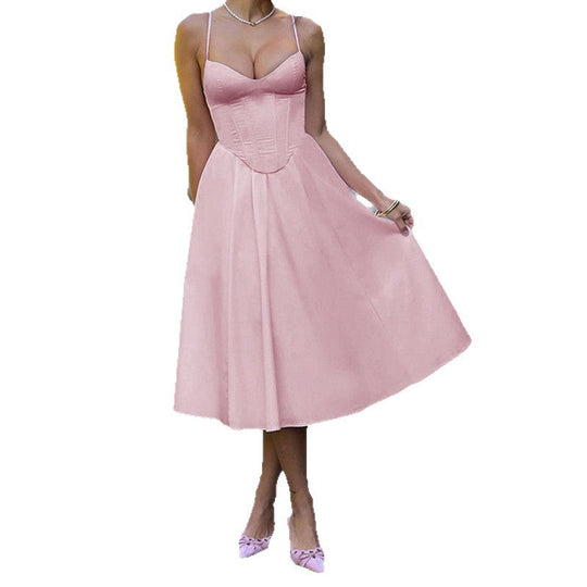Damen Midikleid mit herzförmigem Ausschnitt und schwingendem Rock