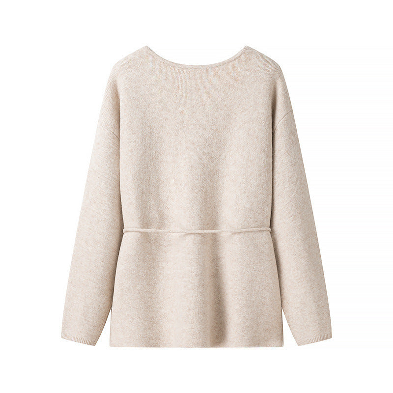Damen Wickel-Cardigan aus grob gestricktem Wollmix mit V‑Ausschnitt und Ballonärmeln Shop Nory