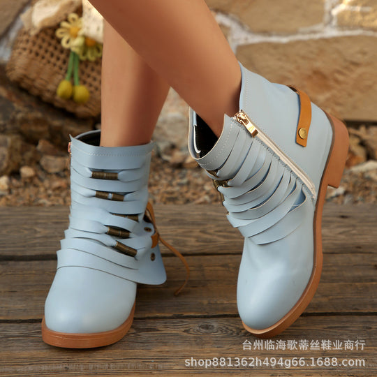 Damen Fransen-Ankle-Boots mit geschichteten Riemen und seitlichem Reißverschluss Shop Nory