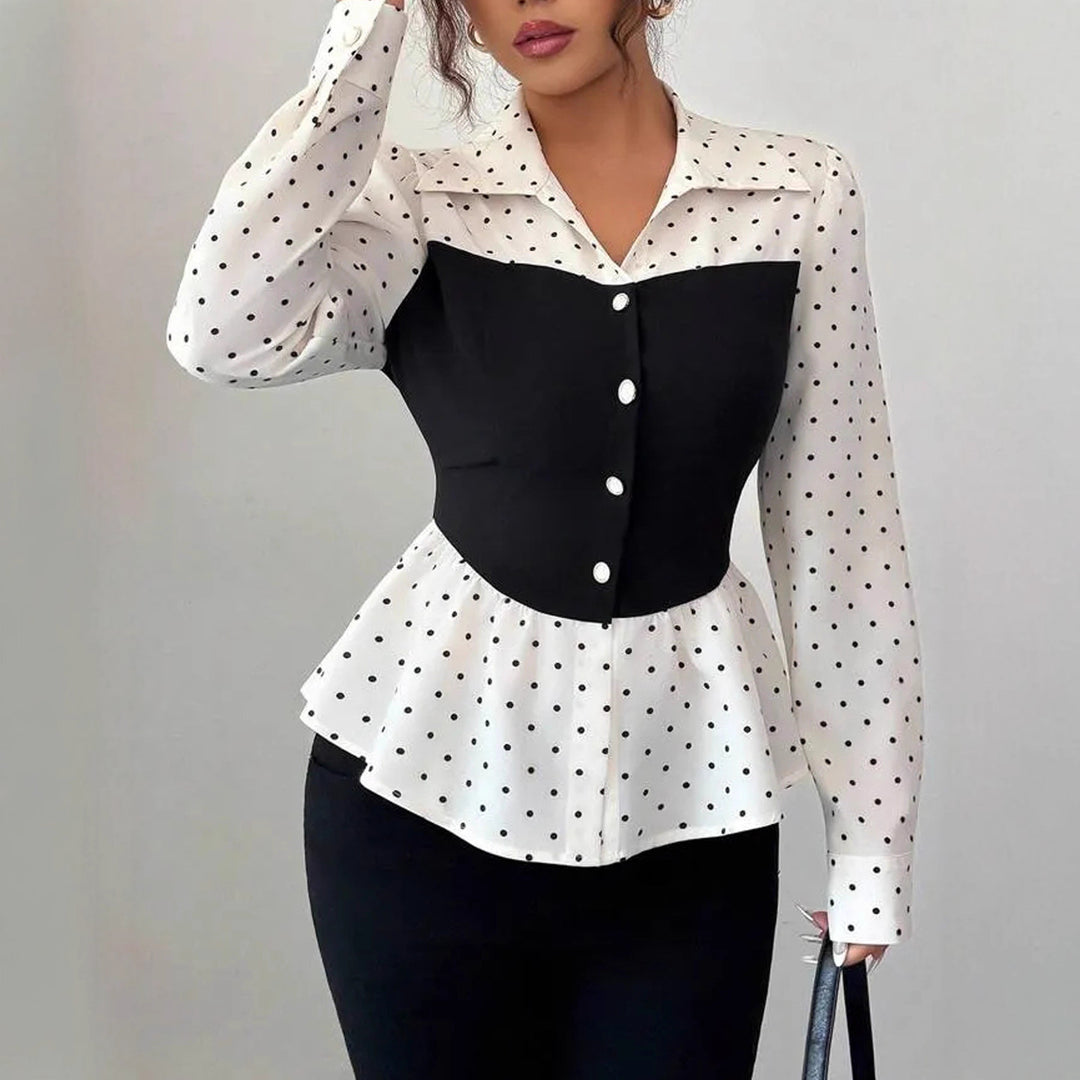 Damen Zweiteilig wirkende Bluse mit Korsagen‑Optik und Peplum Shop Nory