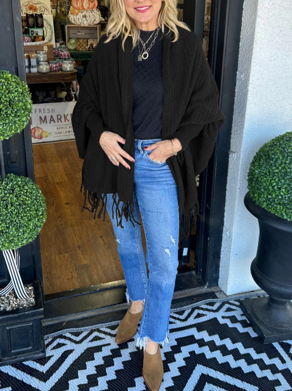 Damen vielseitiger Poncho mit Fransen