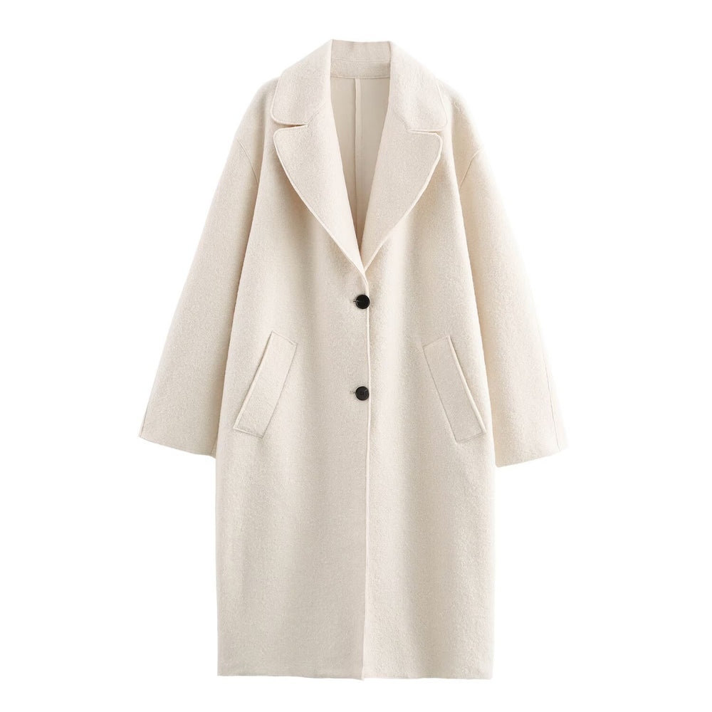 Damen Oversize Einreihiger Walkmantel mit breitem Revers und aufgesetzten Taschen Shop Nory