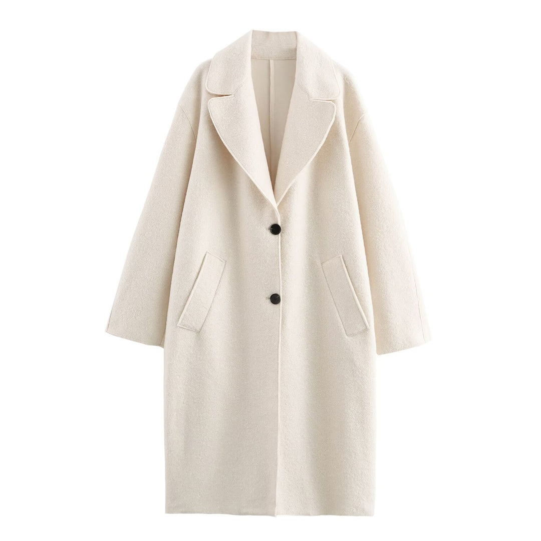Damen Oversize Einreihiger Walkmantel mit breitem Revers und aufgesetzten Taschen Shop Nory