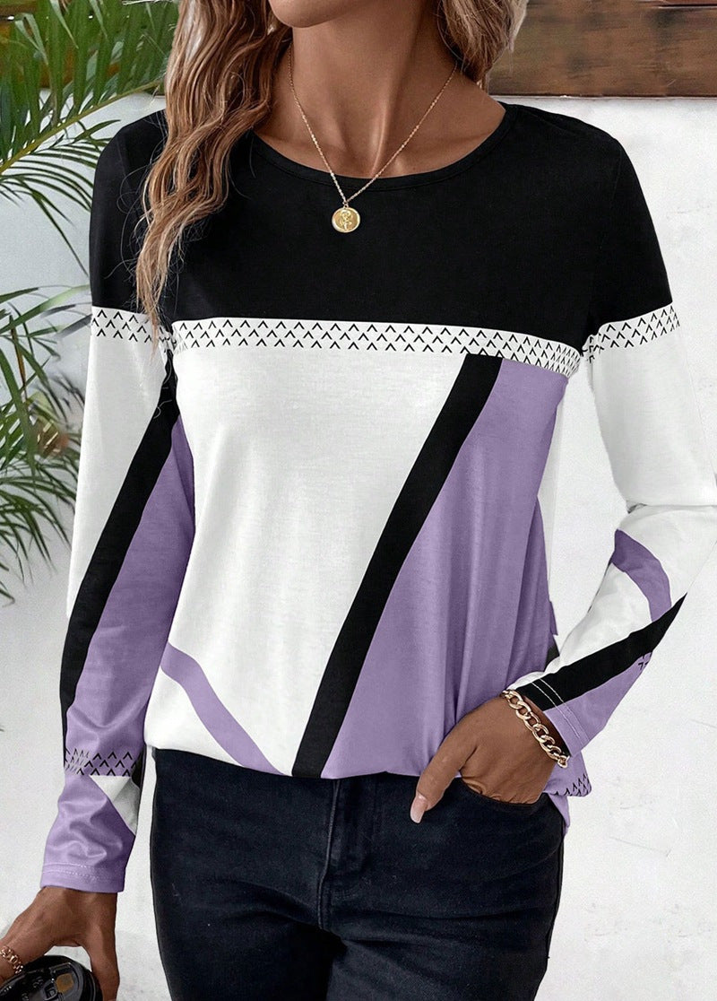 Damen Langarmshirt mit geometrischem Blockprint und Rundhalsausschnitt Shop Nory