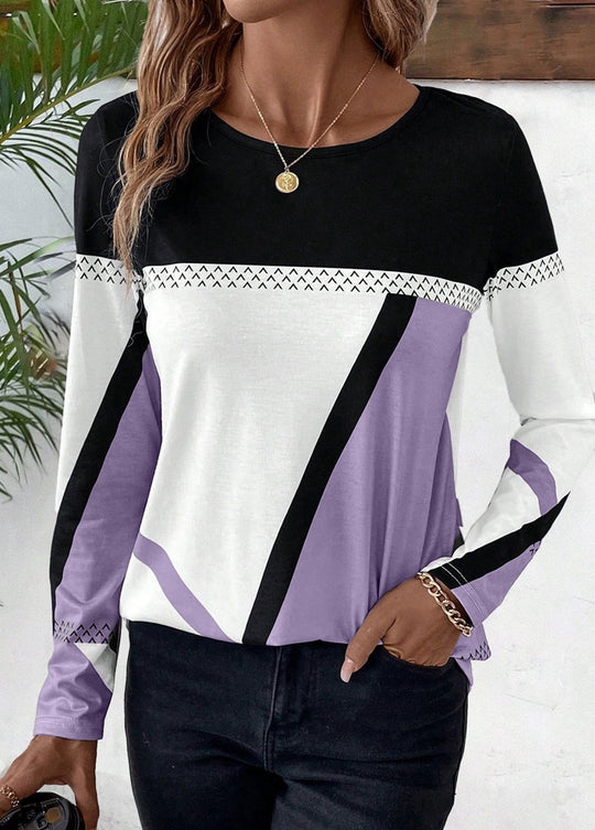 Damen Langarmshirt mit geometrischem Blockprint und Rundhalsausschnitt Shop Nory