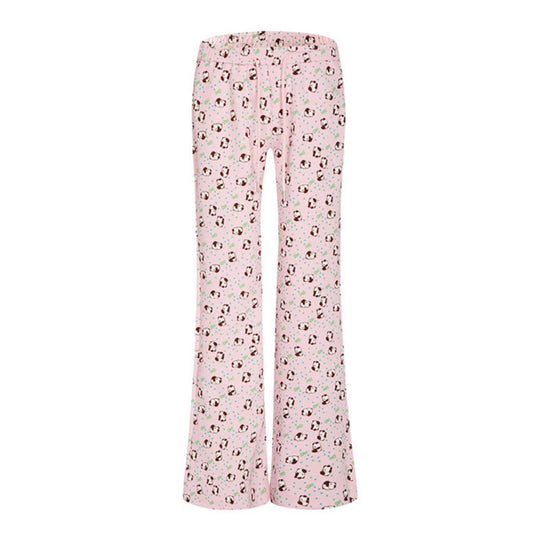 Damen High-Waist Loungehose mit ausgestelltem Beinschnitt, Kordelzug und Allover-Statement-Print Shop Nory