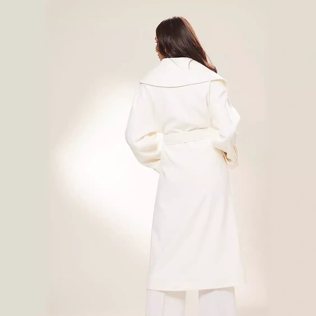 Damen Langer Oversize-Wickelmantel mit großzügigem Schalkragen und Bindegürtel Shop Nory