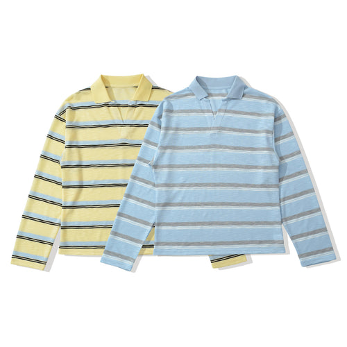 Herren Strick-Poloshirt mit offenem V‑Ausschnitt und feinem Streifenmuster Shop Nory