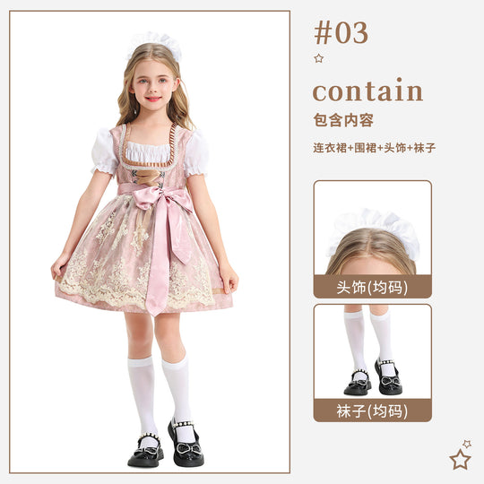 Damen nan festliches Kinderdirndl mit Spitzenoberteil, Satin-Schürze und Puffärmeln Shop Nory