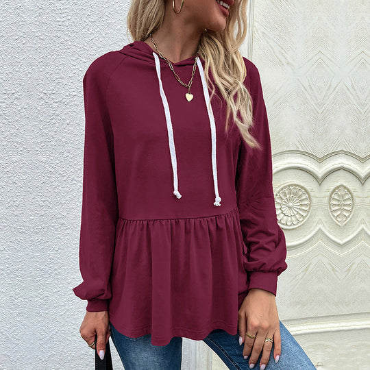 Damen Kapuzenpullover mit schicker Rüsche Shopnory