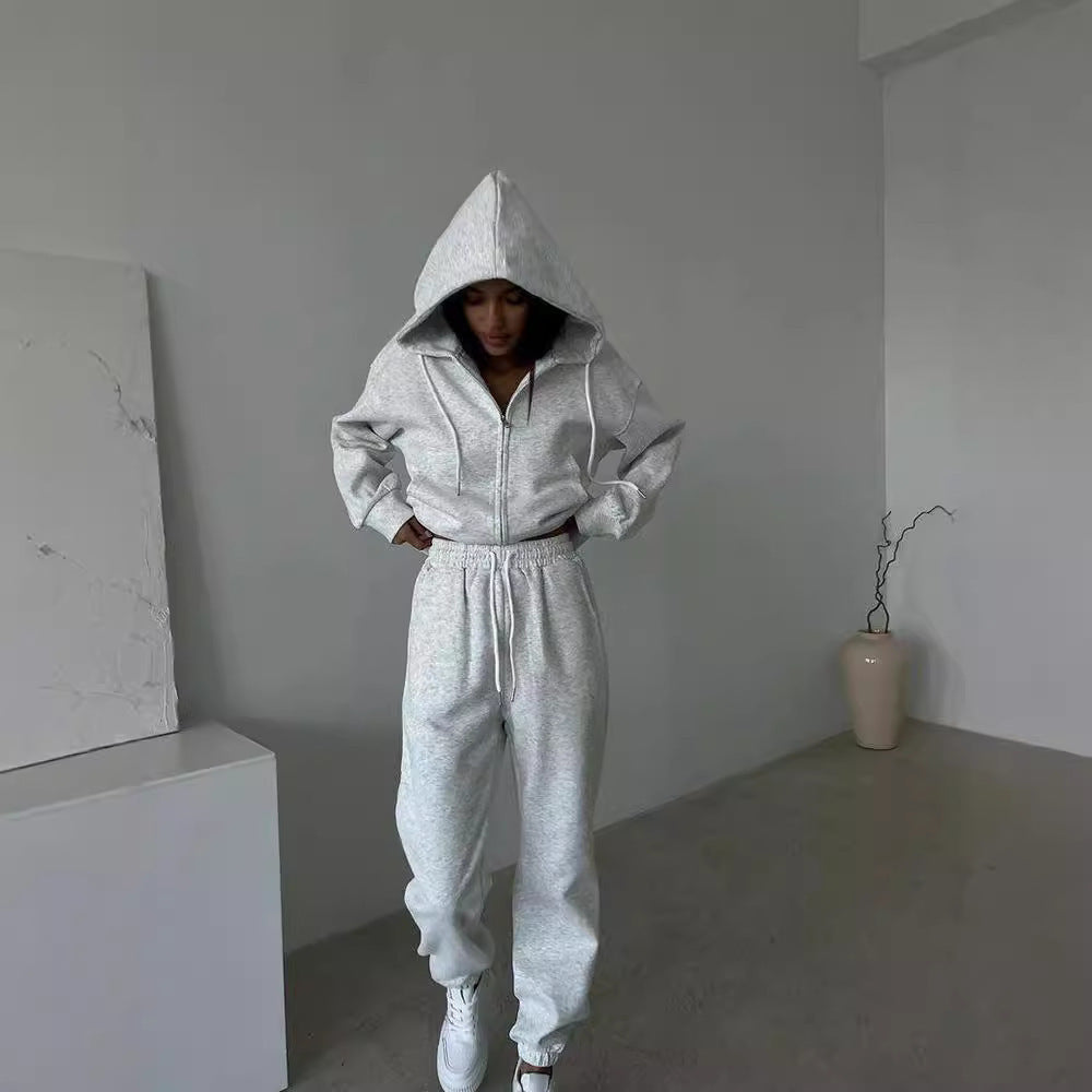 Damen lässiges Kapuzen-Sweatshirt und Jogginghose Set in Oversize-Passform mit Reißverschluss und Kängurutasche Shop Nory