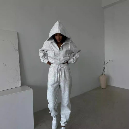 Damen lässiges Kapuzen-Sweatshirt und Jogginghose Set in Oversize-Passform mit Reißverschluss und Kängurutasche Shop Nory