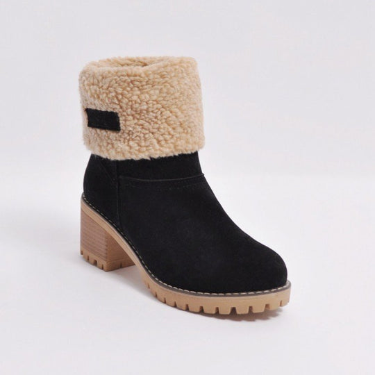 Damen nan gefütterte Kurzstiefelette mit Umschlag-Fellmanschette, Wildlederoptik und robuster Profilsohle Shop Nory