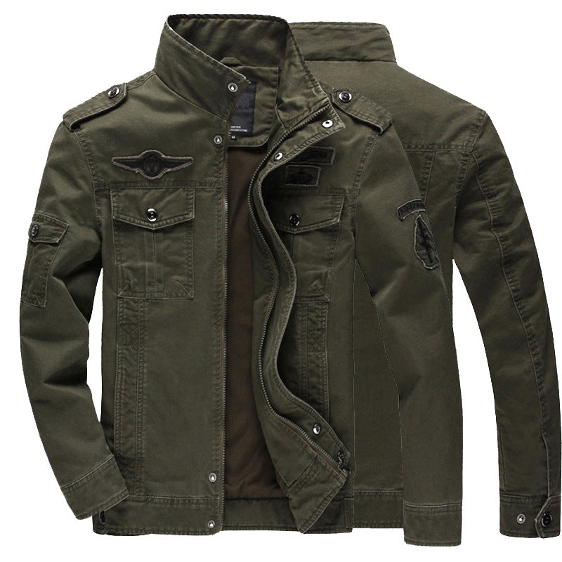 Herren Military-Utility Jacke aus Canvas mit Stehkragen, Schulterklappen und Mehrfachtaschen Shop Nory