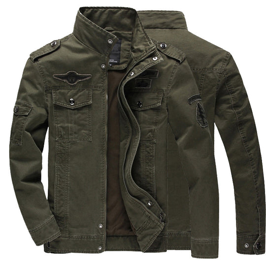 Herren Military-Utility Jacke aus Canvas mit Stehkragen, Schulterklappen und Mehrfachtaschen Shop Nory