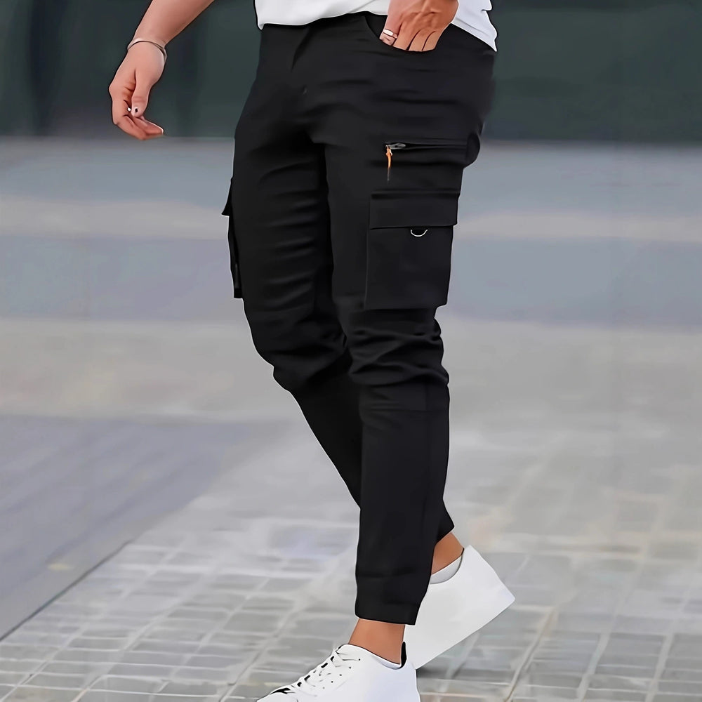 Herren Konisch geschnittene Utility-Cargohose mit Reißverschlusstasche, Klappentaschen und D-Ring Shop Nory
