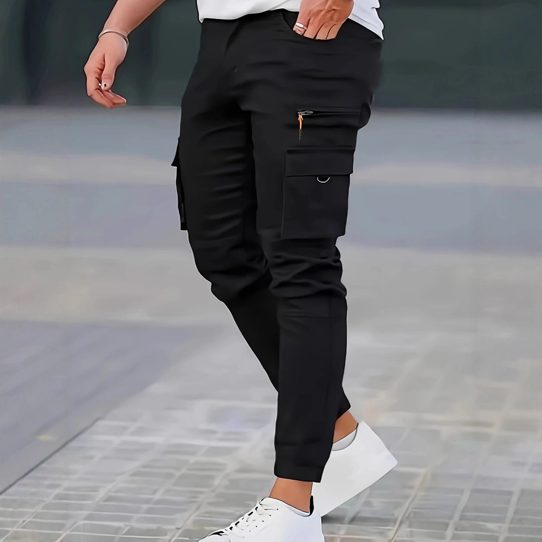 Herren Konisch geschnittene Utility-Cargohose mit Reißverschlusstasche, Klappentaschen und D-Ring Shop Nory