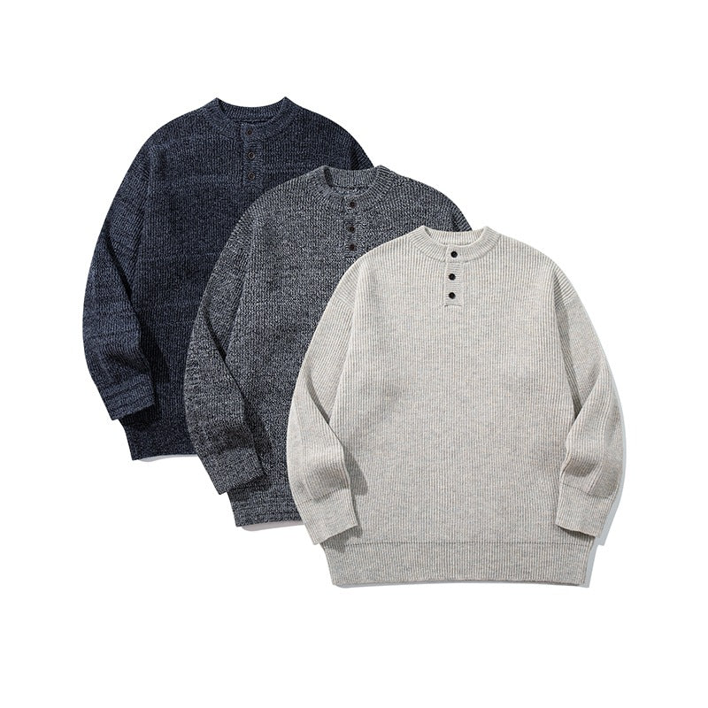 Herren Grobstrick-Henleypullover mit halber Knopfleiste und Rippbündchen Shop Nory