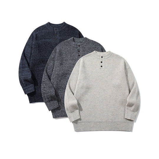 Herren Grobstrick-Henleypullover mit halber Knopfleiste und Rippbündchen Shop Nory