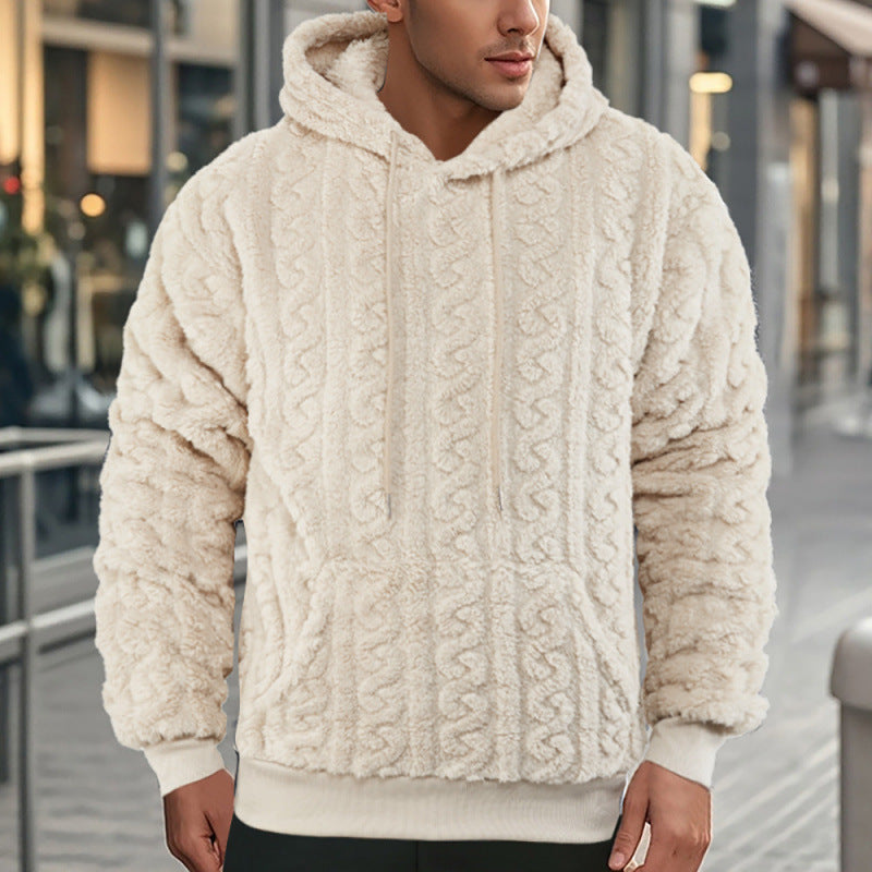 Unisex Kuscheliger Teddy-Hoodie mit Zopfstrick-Optik und Kängurutasche Shop Nory