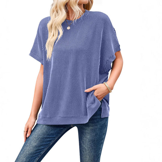 Damen Oversized T-Shirt mit Rippenstruktur Shopnory