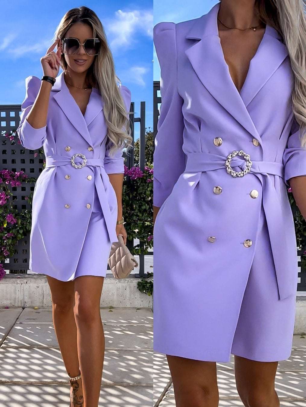 Damen Blazer Kleid mit tailliertem Schnitt und glamourösem Knopfdetail