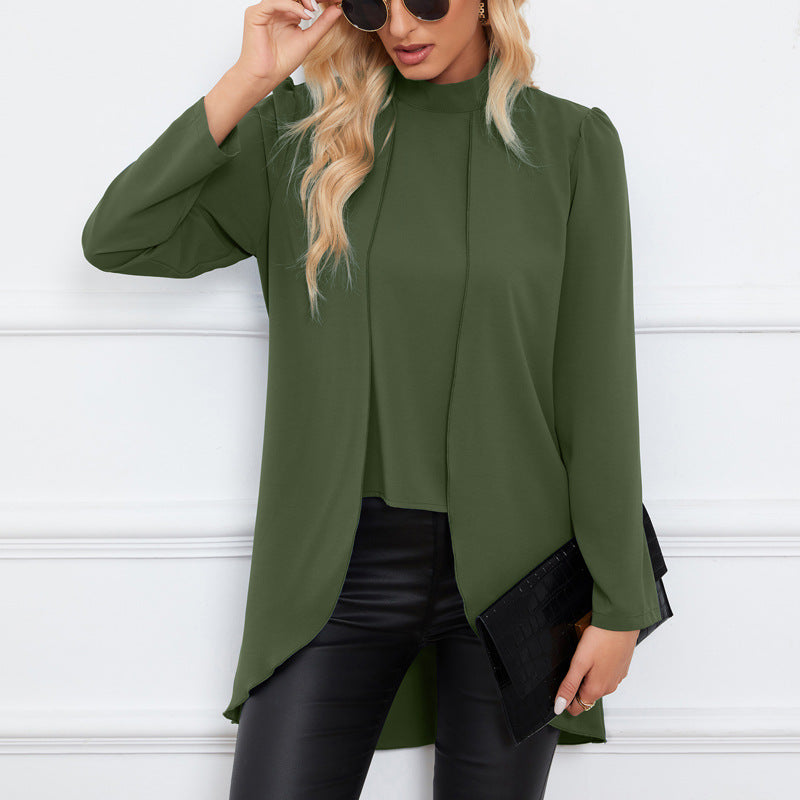 Damen Lässige Chiffon-Bluse mit Stehkragen und verlängertem Schößchen-Detail Shop Nory
